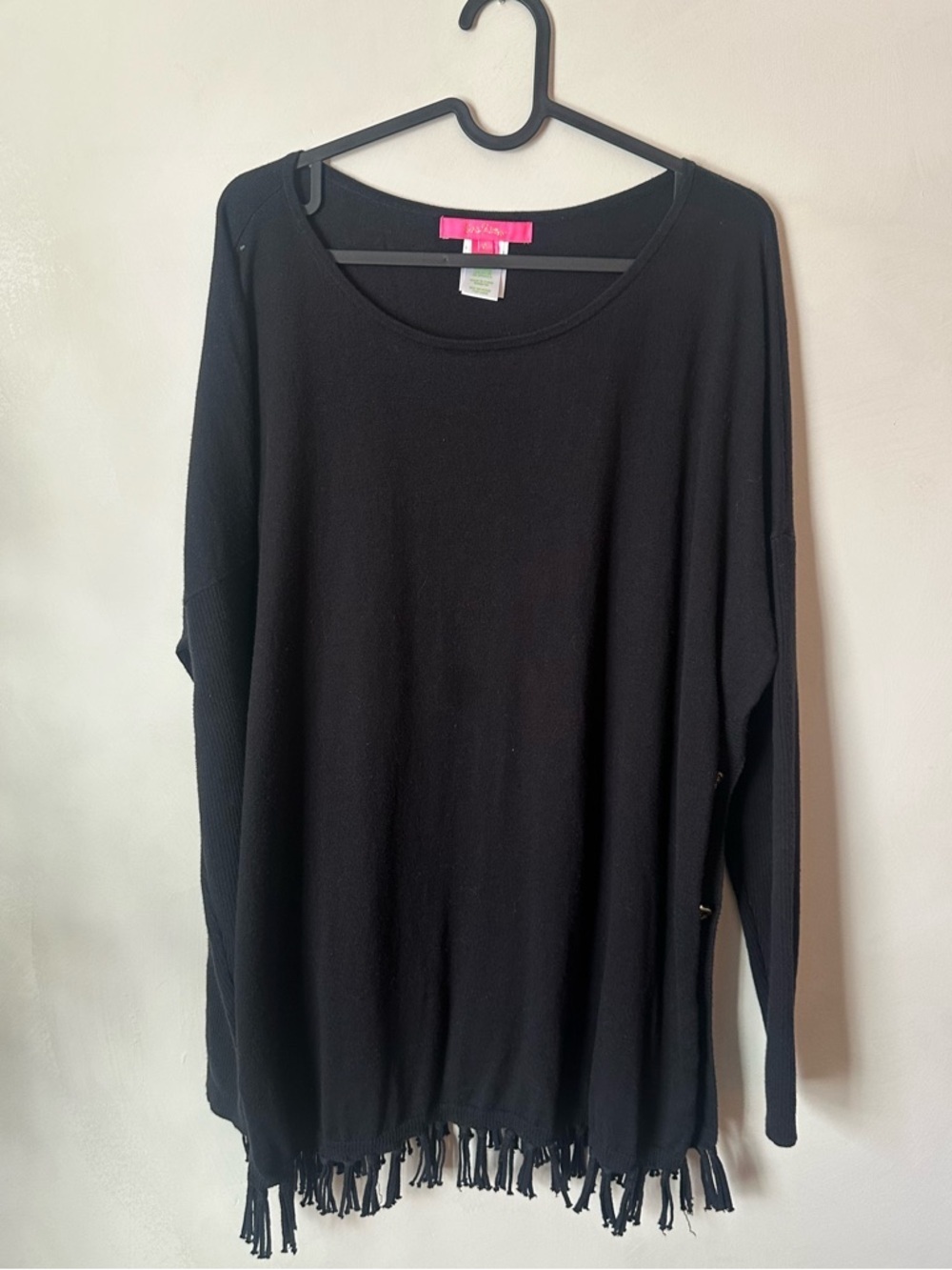 Lilly Pulitzer Ramona Fringe Sweater Onyx Black Goldtone Buttons Size XL *flaw